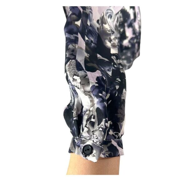 Parker Large Multicolor Floral Print Silk Blouse Pleated design - Picture 7 of 14